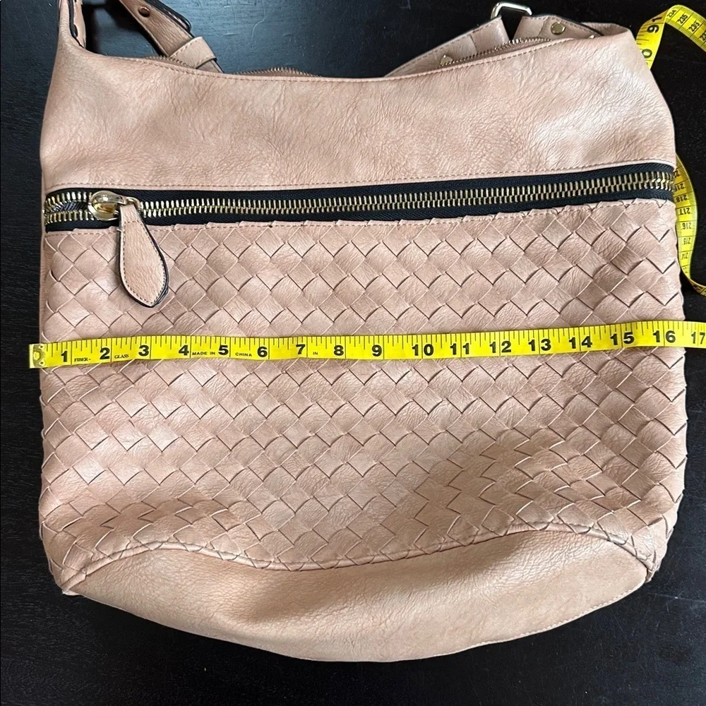 Madison West Large Faux Leather Basket Weave Shoulder Tote Bag
